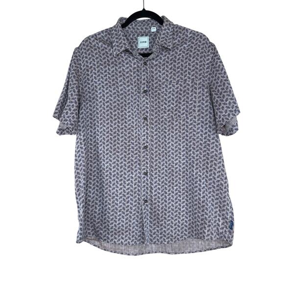 ROWM Men's Button-Down Eagle Bird Print Brown Blue Shirt Large Casual - Picture 1 of 8